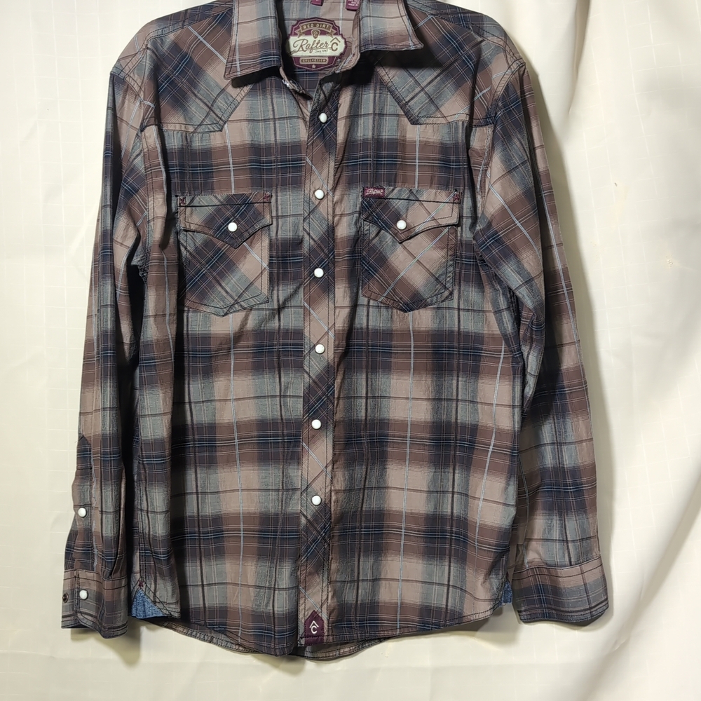 Stylish Plaid Button-Down Shirt - Brown and Blue